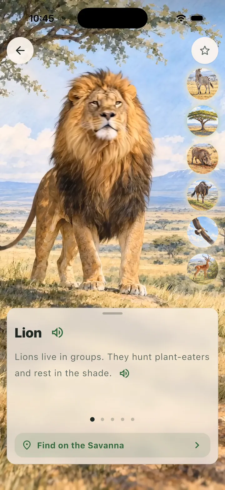 Lion page with the acacia as a related species