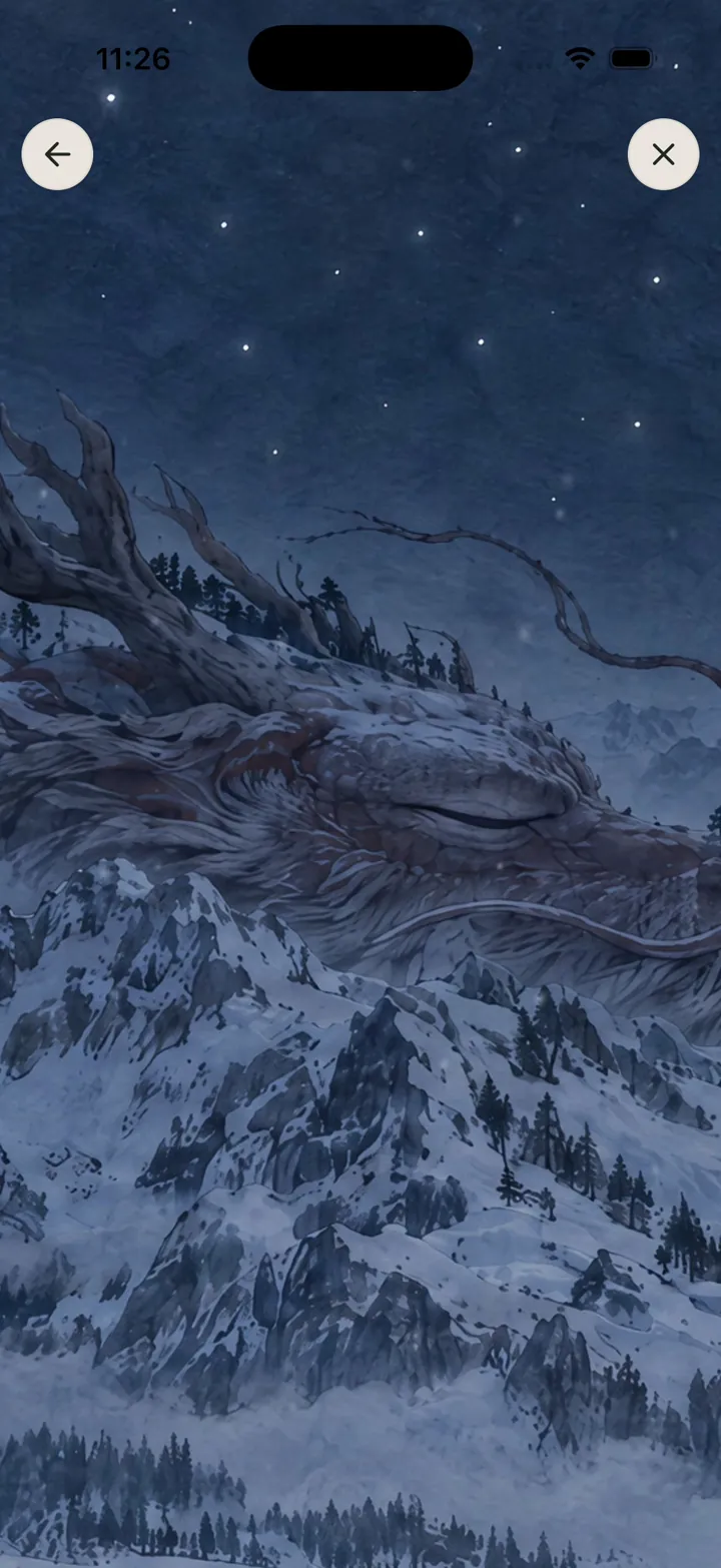 The Torch Dragon myth, a painted dragon over snowy mountains