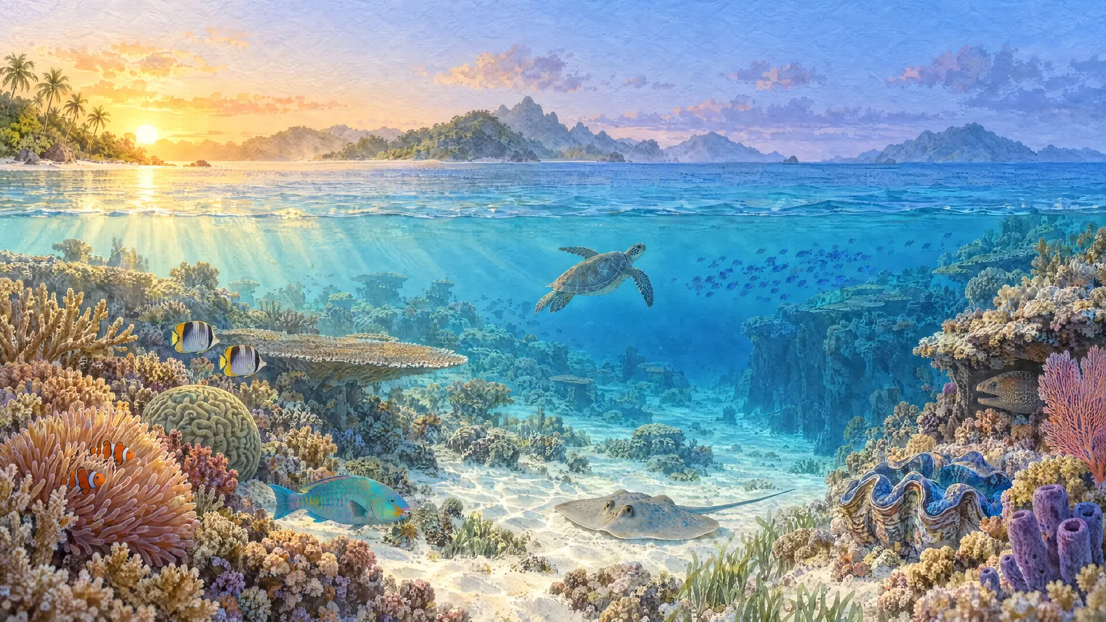 Coral reef at dawn